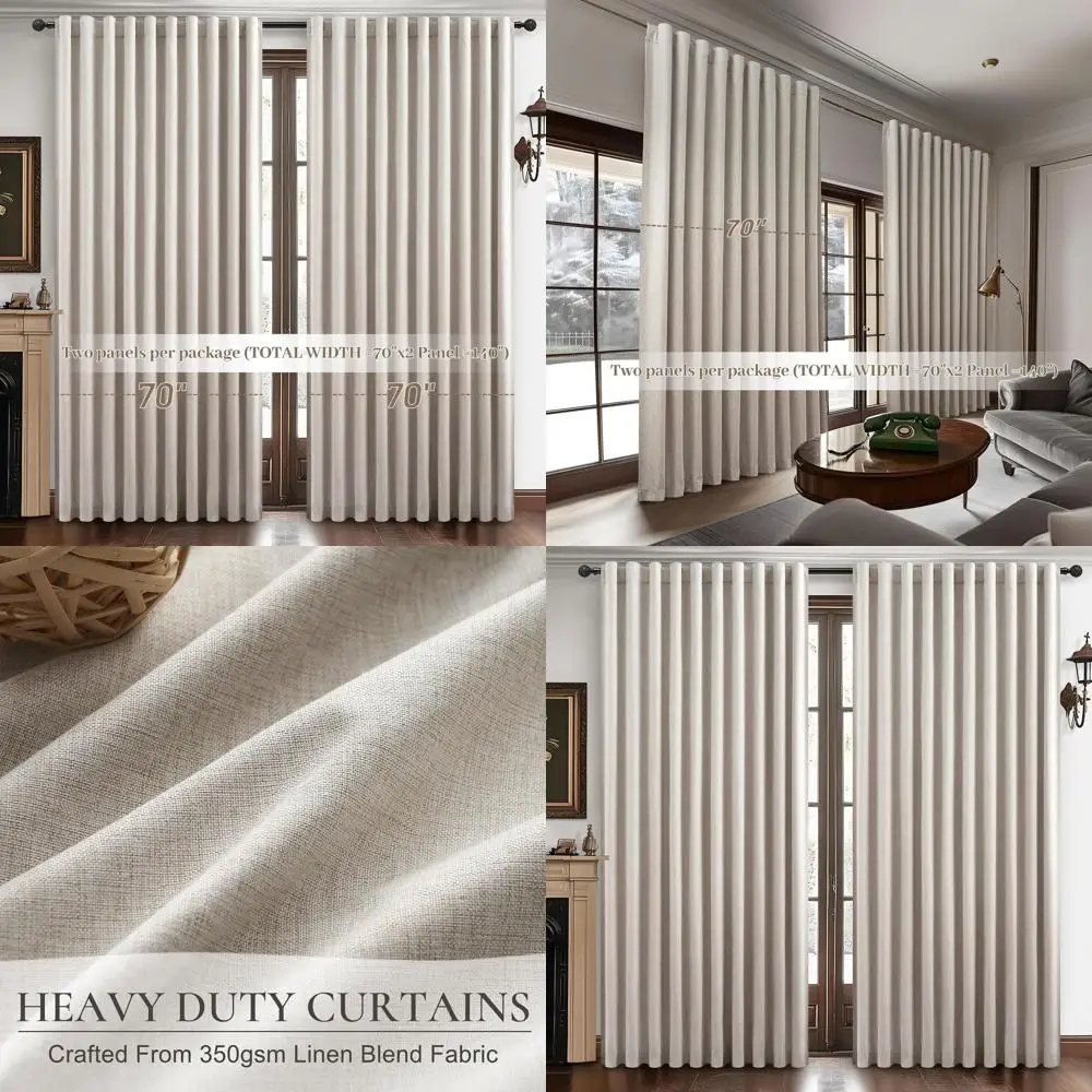 

Натуральный лен, очень широкие плотные шторы 70, длина 84, теплоизоляция, подходят для гостиной и спальни