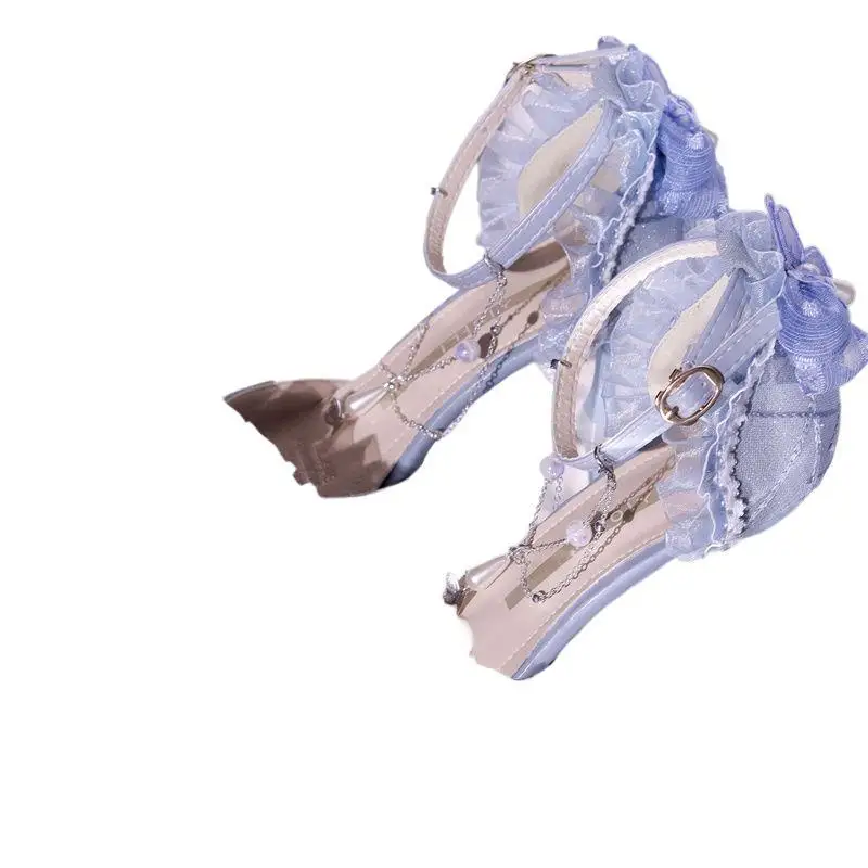 2025 New Deep Sea Wedding Shoes Pointed Toe All-Matching Handmade High Heels Elegant Tea Party