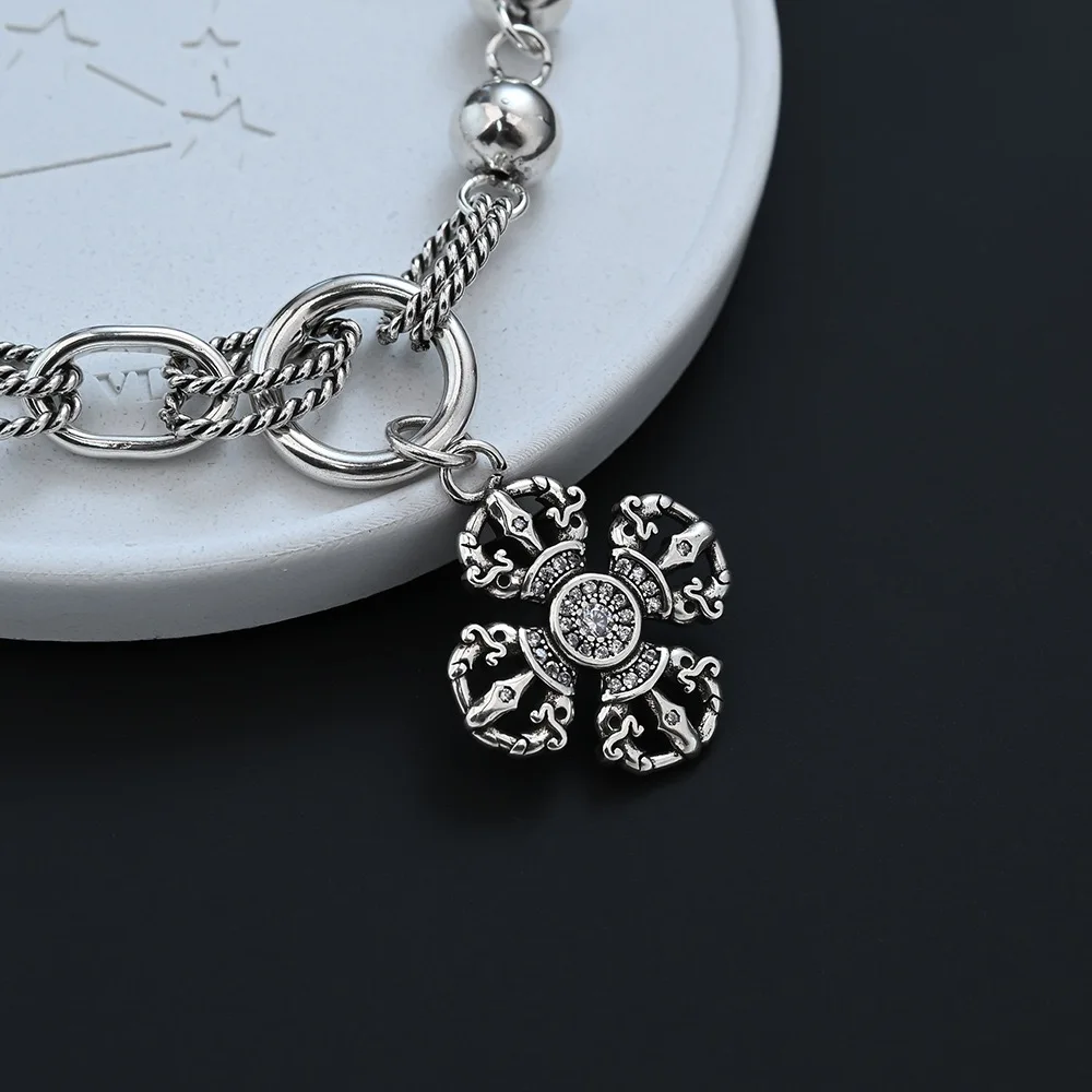 925 Sterling Silver Bracelets for Women Men String Accessories Trend Flower Tassel Balls Pendant Party Jewelry Gift
