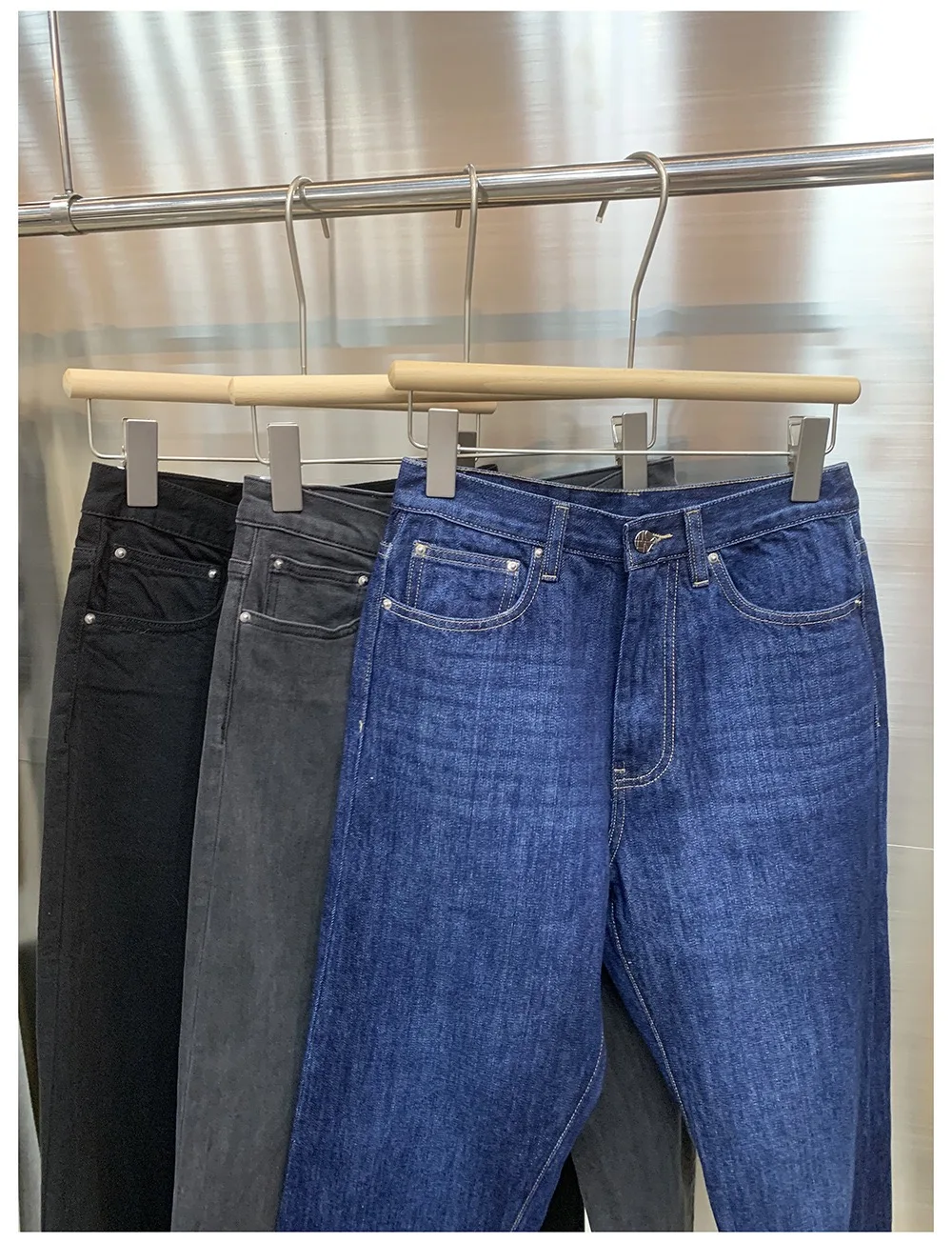 in cotone Cuciture intrecciate Jeans a nove tendaggi Semplice Slim Fit Or Jeans lunghi da donna Tee Colori Casual Sle Mid-Elasti