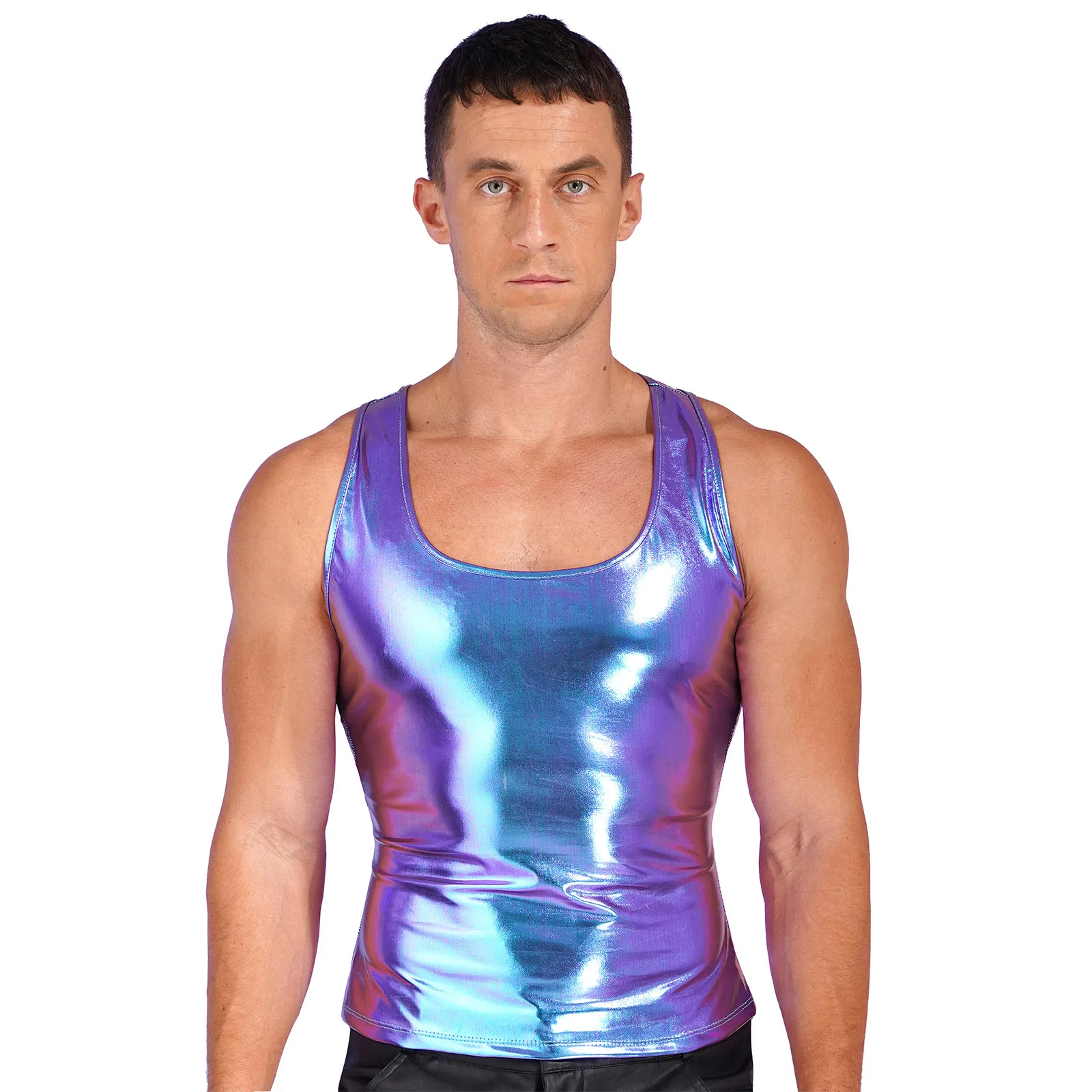 Shiny Metallic Tank Tops Men Sport Fitness Bodybuilding Tanks Fashion Mens Gym Vest Tops Sleeveless T-Shirt Singlet Undershirts