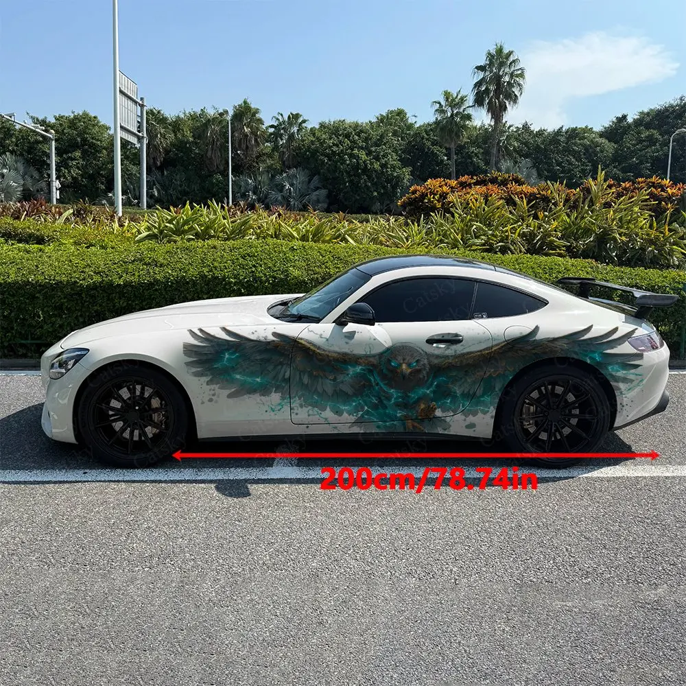 2pcs Feather Surrounded Current Eagle Car Side Wraps, Self-Adhesive PVC Waterproof & Scratch-Resistant Stickers, Car Accessory