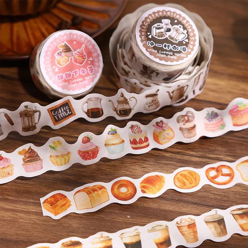 6 rolls/set 2M coffee-themed tape creative irregular bread coffee  colourful tape  tape sticker  washi tape set  washi tape