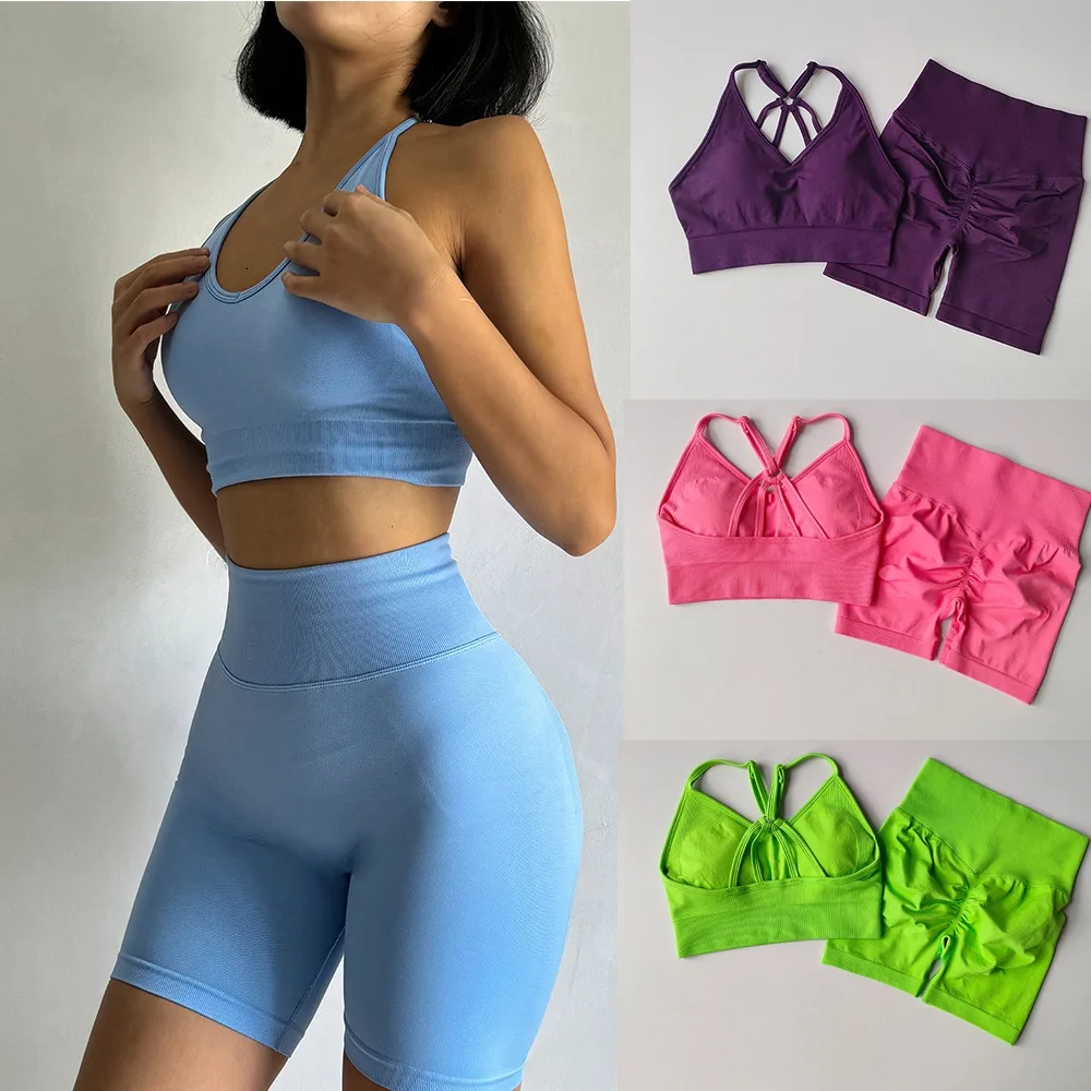 

Stretchy High Waist Hip Lifting Fitness Set Scrunch Butt High Waist Beauty Back Bra Set Sports Bra Two Piece Set