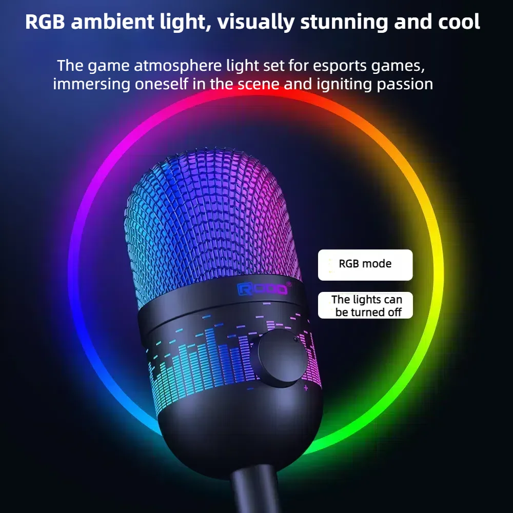 Usb Microfoon-Condensor Gaming Microfoon Voor Pc/Mac/Telefoon-Cardioid Mic Met Rgb Verlichting Hoofdtelefoon Uitgang Volumeregeling