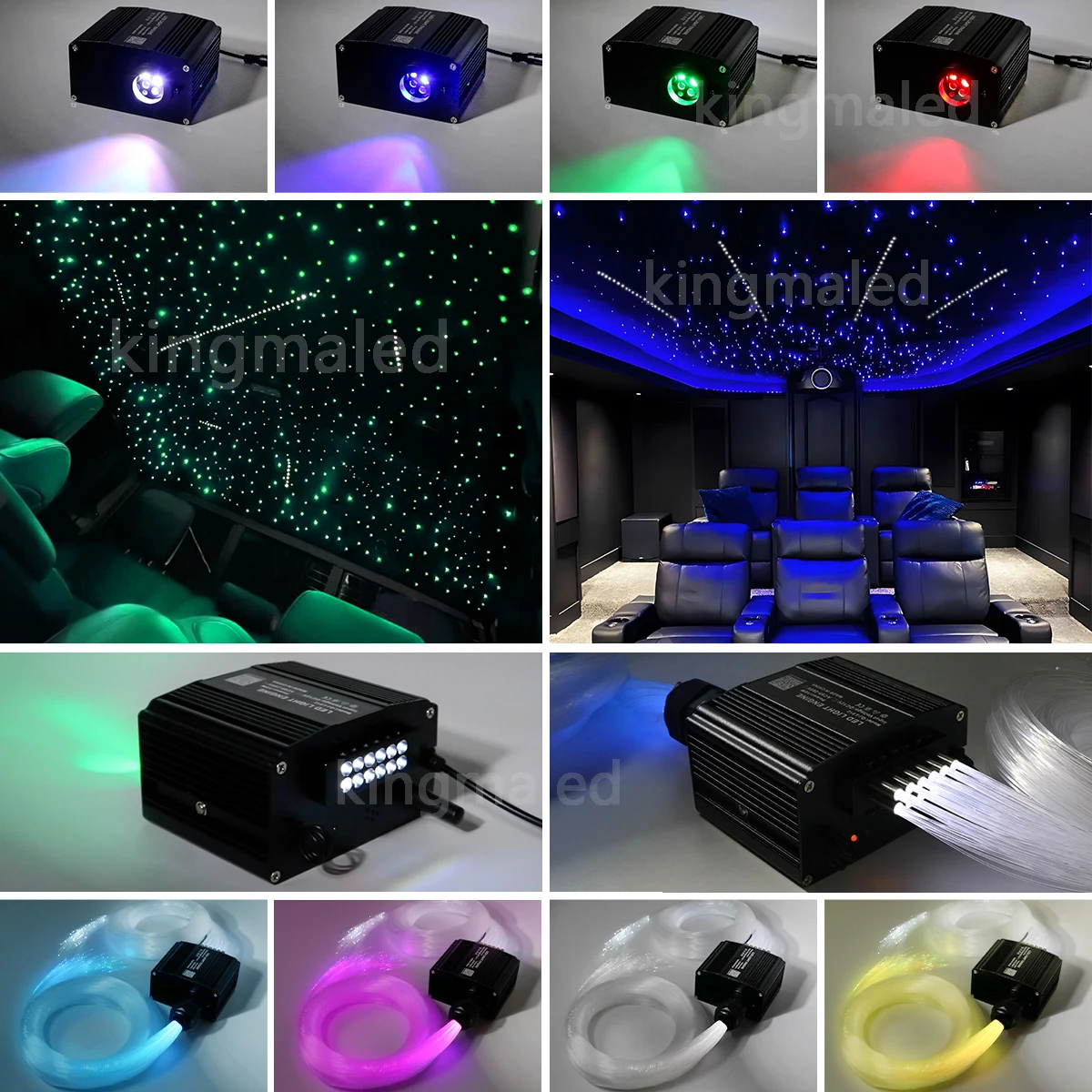 Nouveau kit de plafond étoilé à fibres optiques RVBW 12W avec effet météore, étoiles LED tout-en-un pour toit de voiture, ciel étoilé en fibre optique pour plafond de voiture
