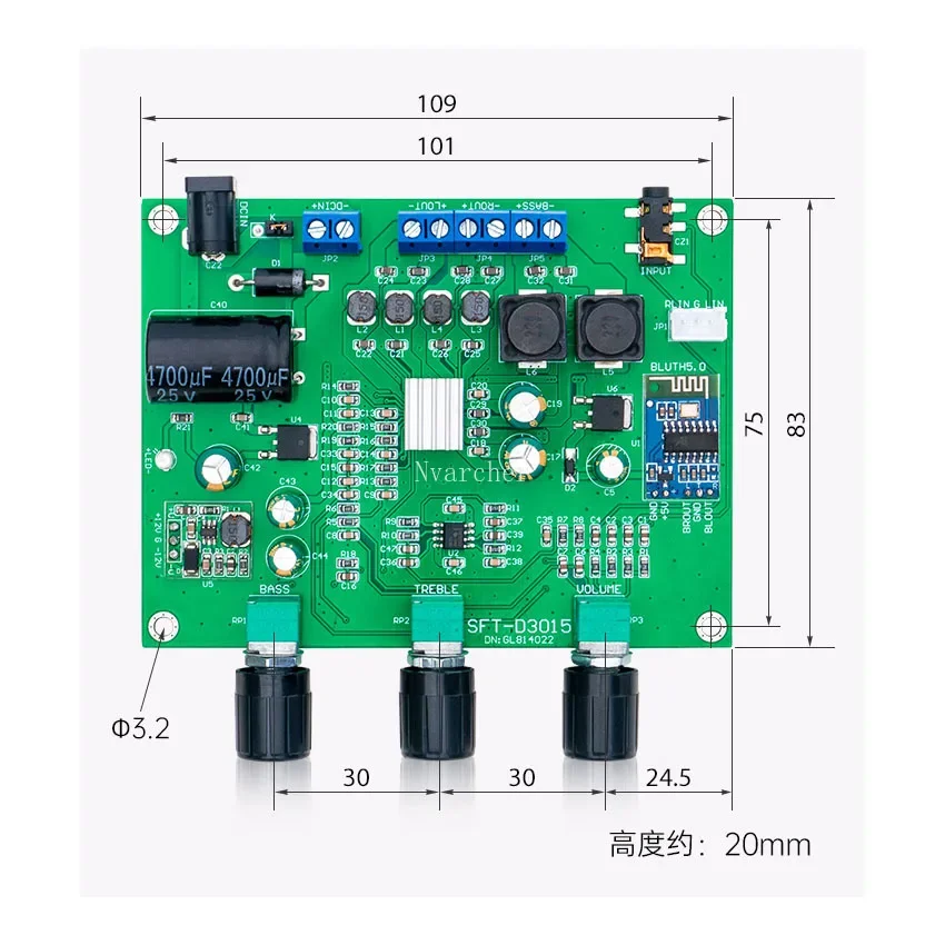 2,1-канальная плата цифрового усилителя Bluetooth 5.0, мощный модуль сабвуфера 2*15 Вт + 30 Вт постоянного тока 12 В
