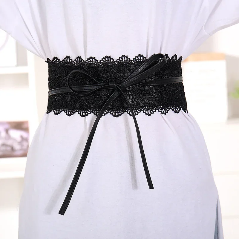 Luxury Fashion Lace Wide Women's Belt Hollow Out Lace Belt Corset Black White Female Cinch Waistband Wedding Dress Waist Band