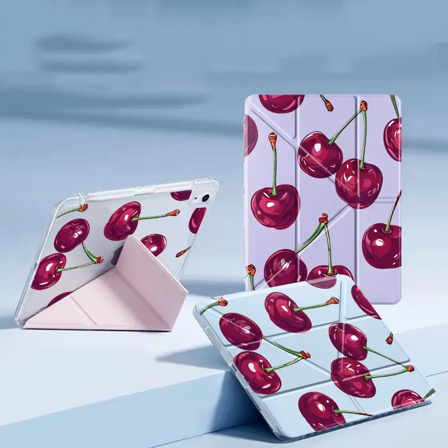 Y-Fold Holder Cover Tablet Case For iPad Pro 2025 Air 4 5 M3 M2 1 2 M4 11inch Mini 6 7 Pro 11th 10th 9th 8th 7th 12.9inch Cherry