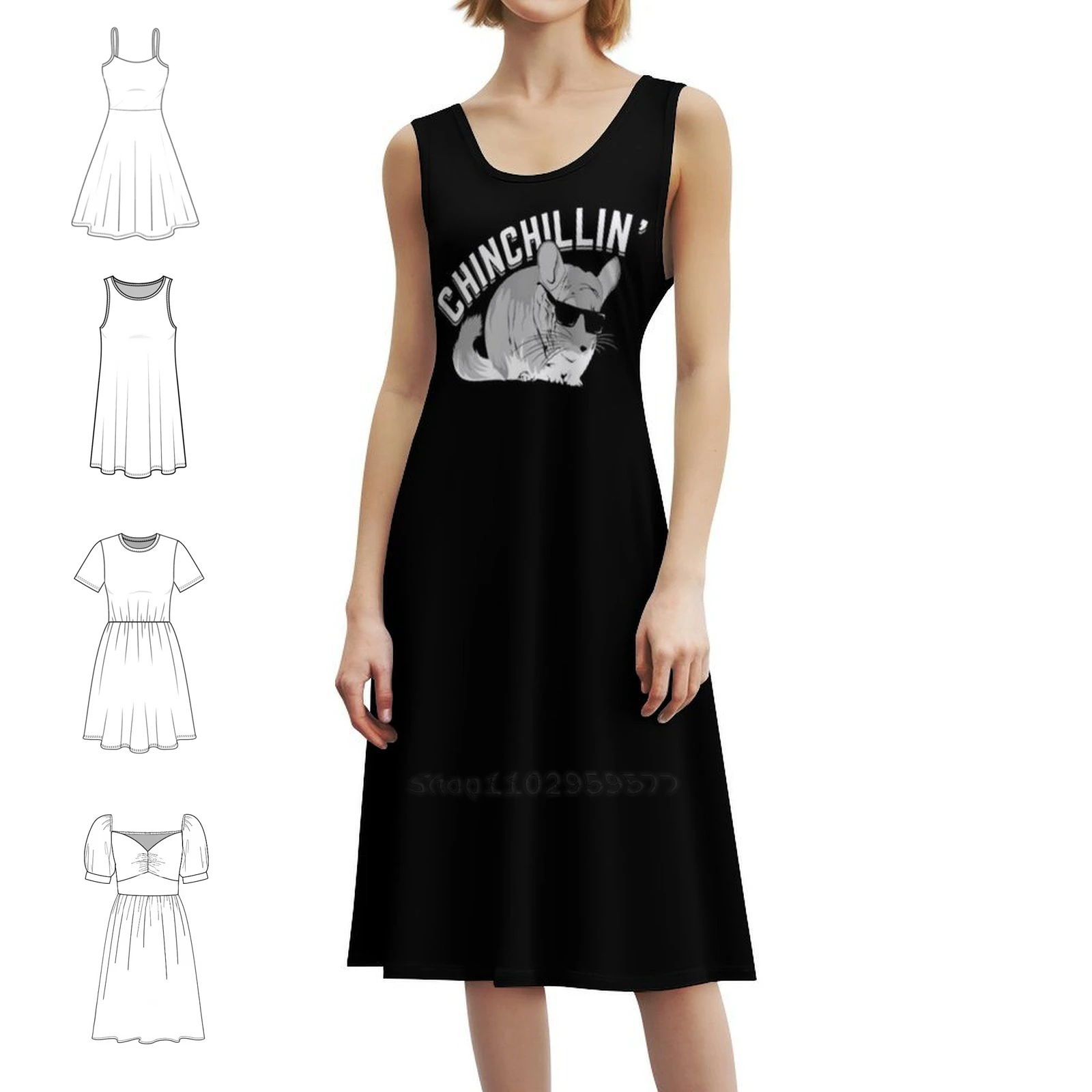 Chinchillin Chinchilla الحيوان عاشق هدية المرأة الشارع الشهير فستان الحفلات العصرية طباعة نادي الملابس للإناث شينشيلين