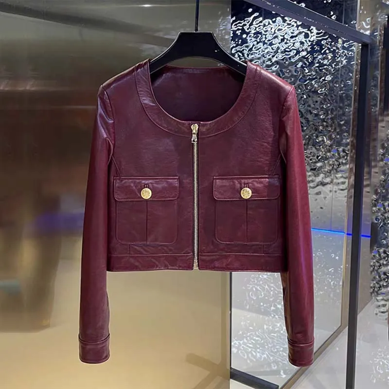 High-Grade Sheepskin All Vegetable Tanned Women Coat Spring 2024 New Arrival Short Length Clothes Short Length Red Color