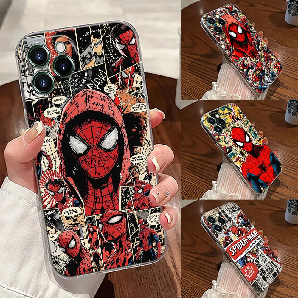 Spiderman Marvel Transparent Phone Case For iPhone 17 Pro Max 17E 11 12 13 14 15 16 Pro Max 15 Plus 17 Air 16E 7 XS Soft Cover