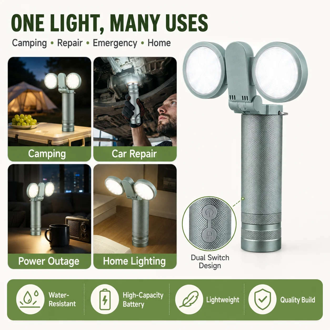 Rechargeable LED Flashlight Camping Lantern 2 in 1 Folding Outdoor Torch Double Side Light USB Portable Emergency Lamp