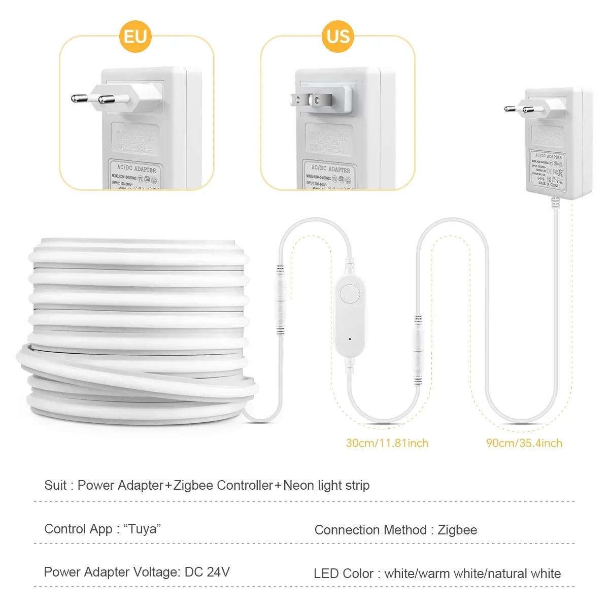Zigbee 3.0 24V Neon LED Strip Light APP Control Brightness Adjustment 100% Pure Silicone Tube Kitchen Cabinet Lamp Zigbee Switch