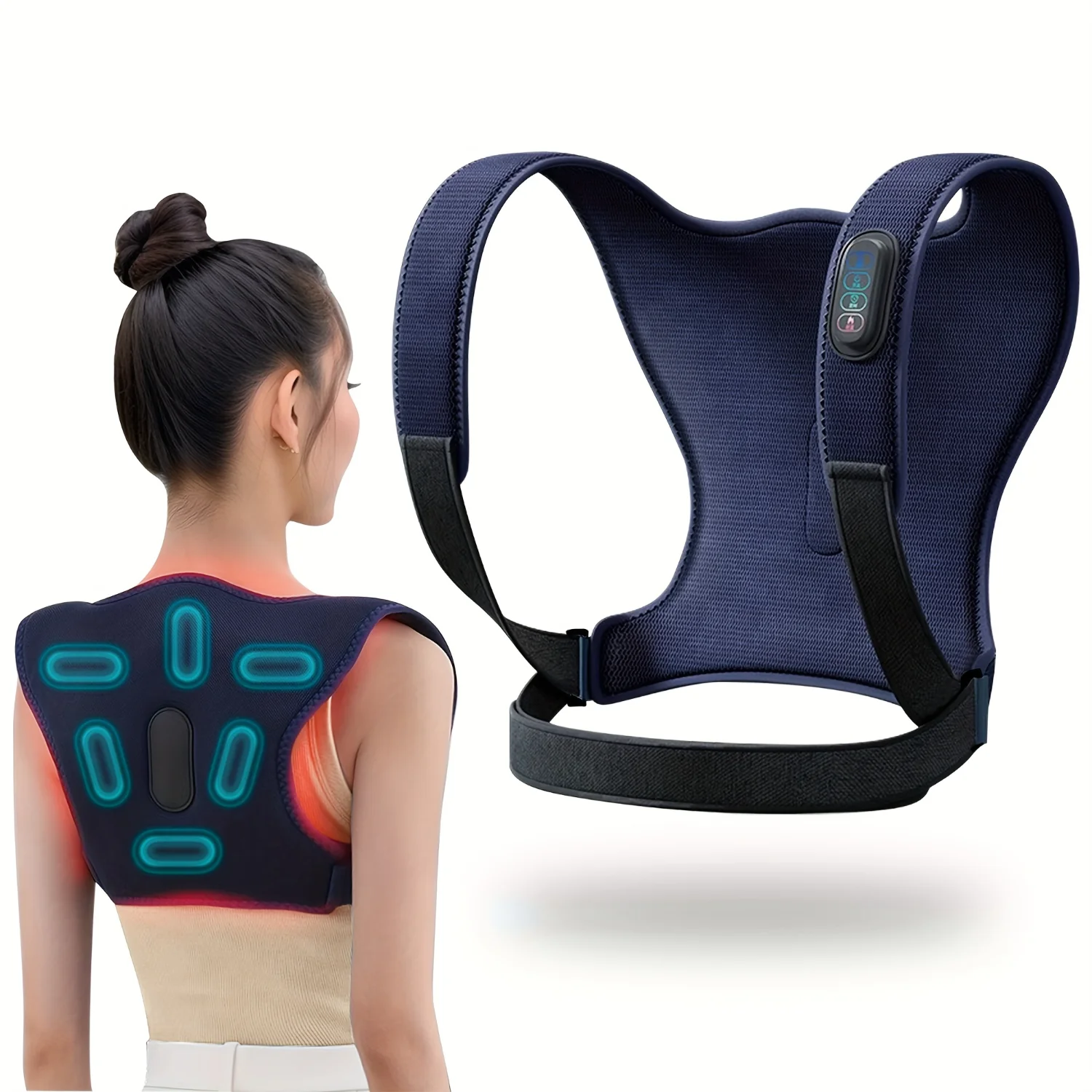 And Shoulder Massager, Multi-functional Heating Back Brace Posture Corrector For Women And Men, Adjustable Upper Back Brace