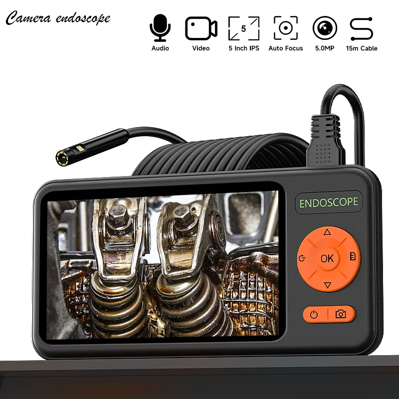 

5-дюймовая промышленная эндоскопическая камера с автофокусом, фото и видео, HD, с одним/двумя/тремя объективами, 8 светодиодами, водонепроницаемая, аккумулятор 3000 мАч