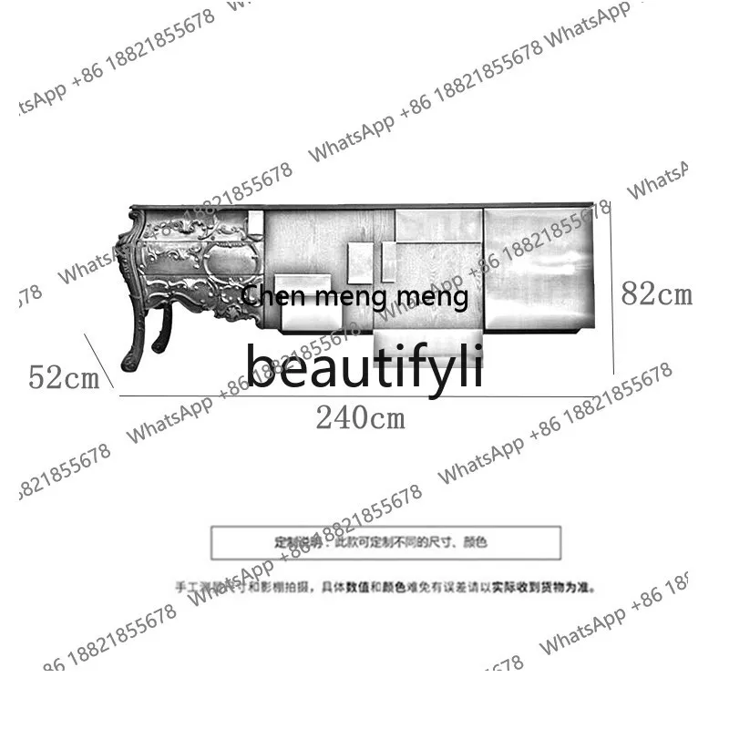 French neoclassical solid wood engraved TV cabinet American log light luxury entrance cabinet personalized dining side cabinetH