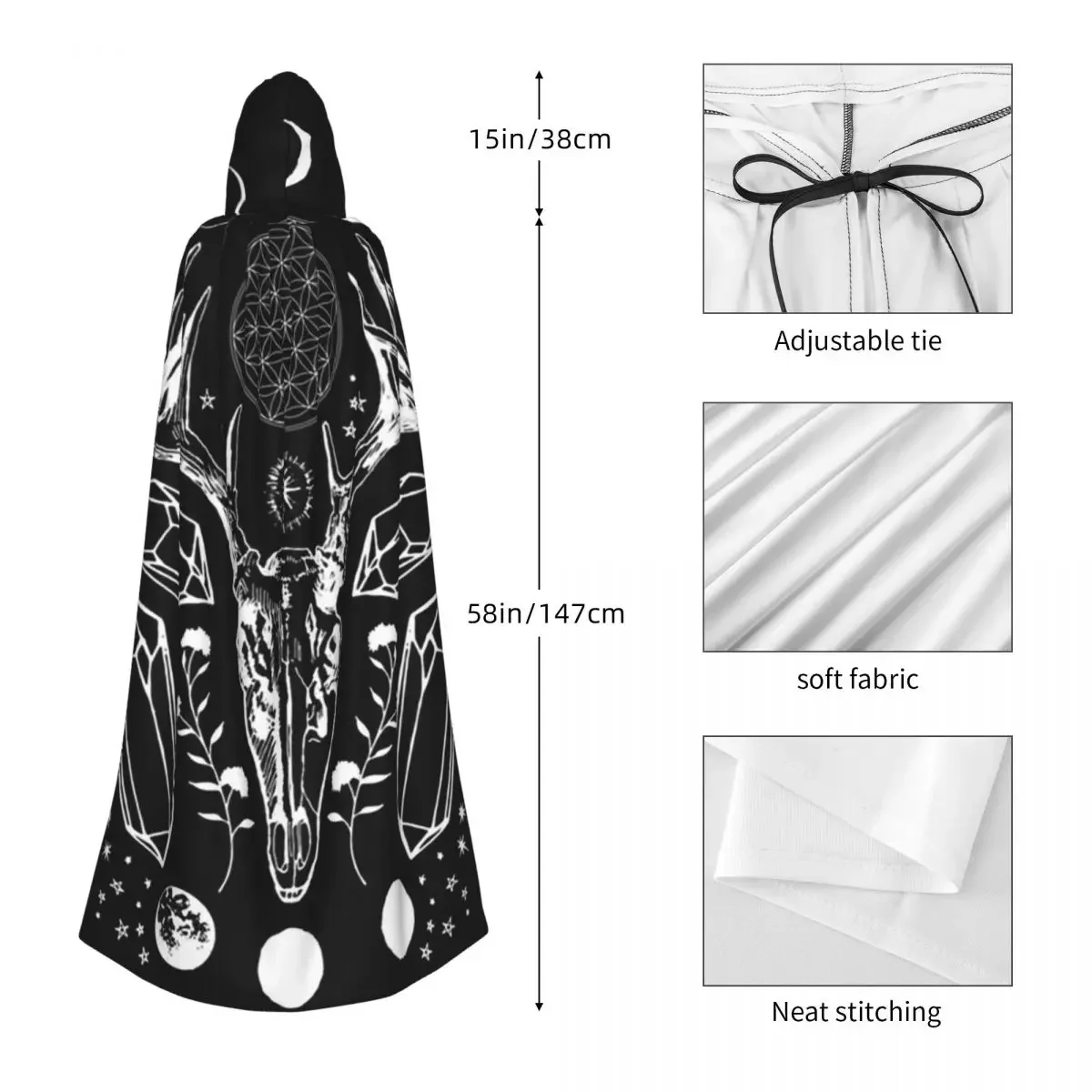 คริสตัล Moon ยาวเสื้อคลุมแม่มดยุคกลางเครื่องแต่งกาย COSPLAY Cape HalloweenCoat ผู้ใหญ่ Unisex