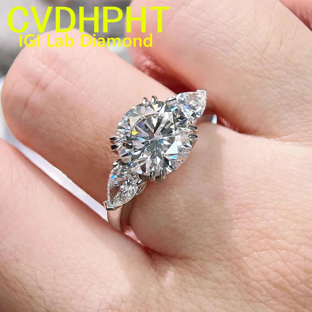 Platinum Pt950 Ring IGI Solitaire Lab-Grown Diamond Round shape CVD HPHT Diamond D VS Wedding Engagement  Ring