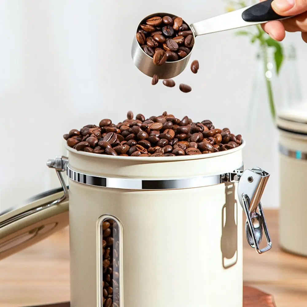 Vacuum Seal Coffee Canister With One Way Valve Stainless Steel Food Storage Jar Clear Window For Kitchen Organization