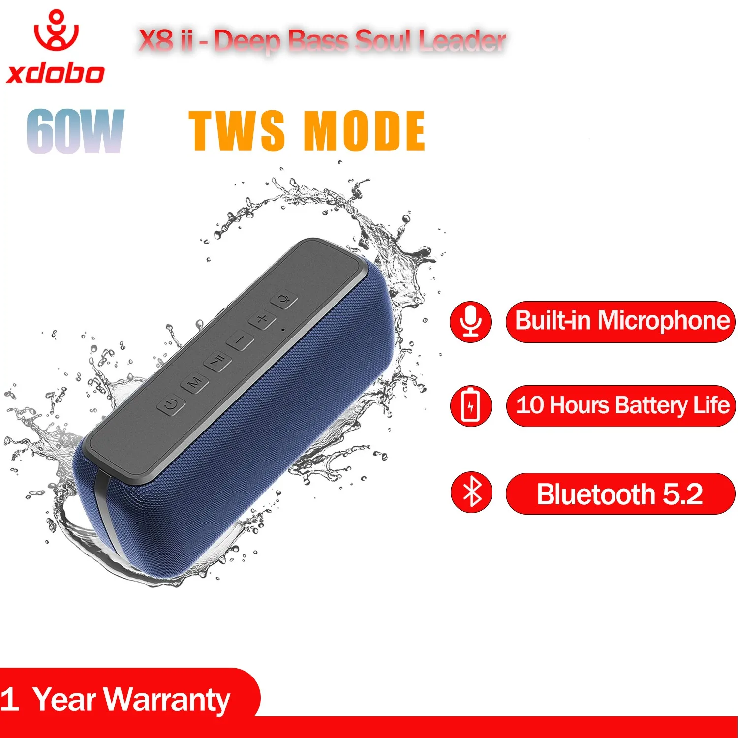 مكبر صوت XDOBO X8II 60 وات قوي محمول خارجي لاسلكي يعمل بالبلوتوث TWS نظام مسرح منزلي عالي الدقة صندوق صوت موسيقي مكبر صوت للتلفاز