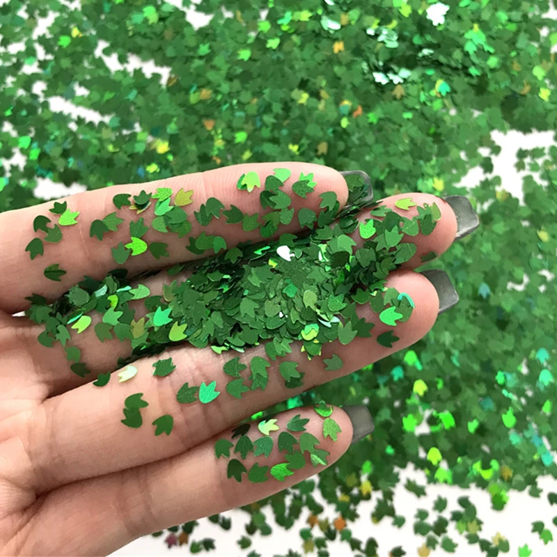 PrettyG 1 Box Grass Shape Holographic Green Glitter Sequins for Resin DIY Making Art Craft Nail Makeup Decoration Accessories