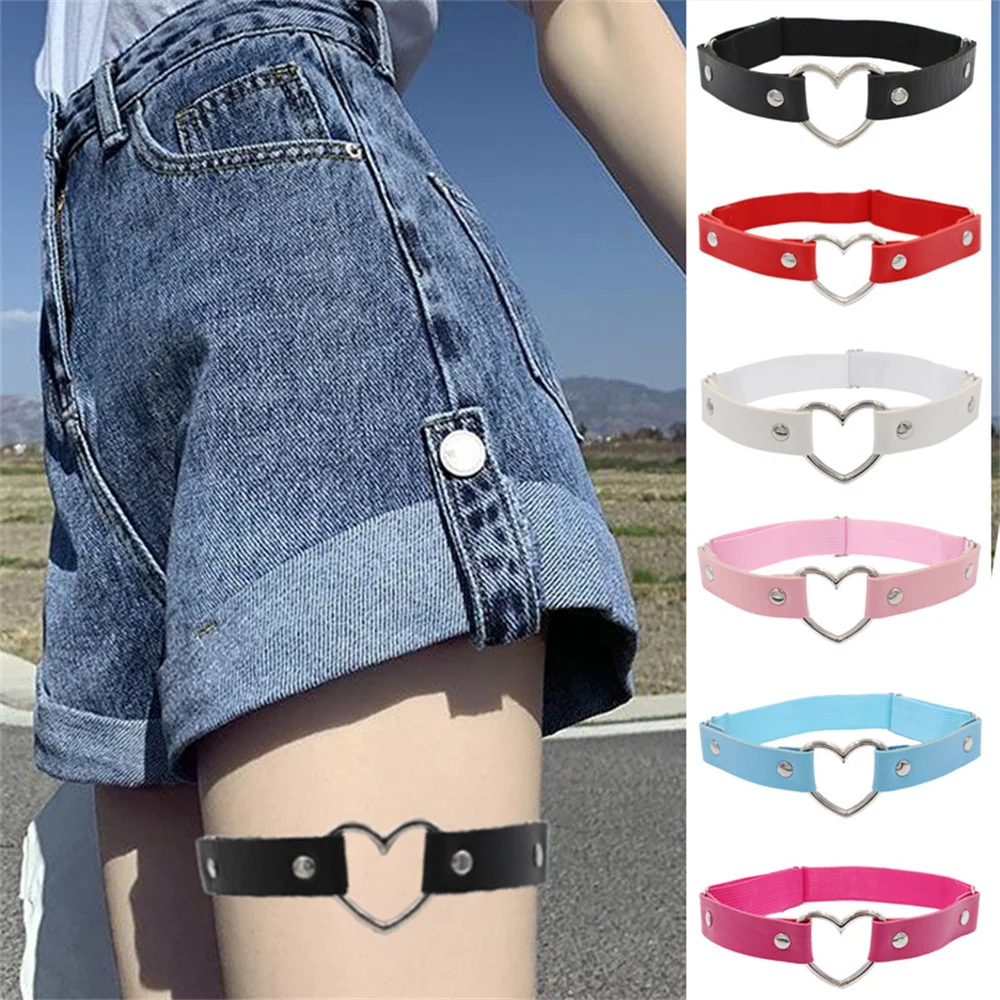 مثير المرأة مطاطا بولي Leather الجلود الفخذ الساق حلقة حزام Leglet مع المعادن القلب الرباط حزام القط الشرير الرباط مجوهرات حلقة القوطي تسخير