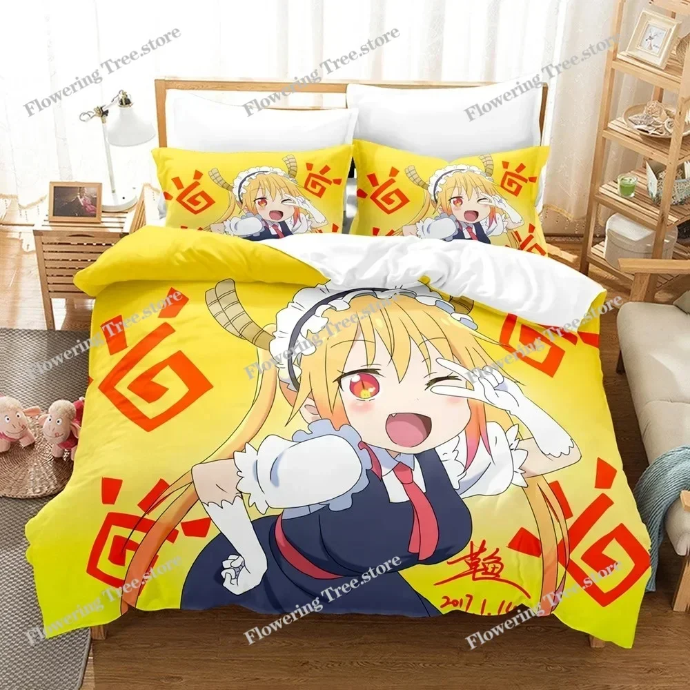 3D Printed Anime Miss Kobayashis Dragon Maid Kanna Bedding Set Boys Girls Twin Queen Size Duvet Cover Pillowcase Bed Kids Adult