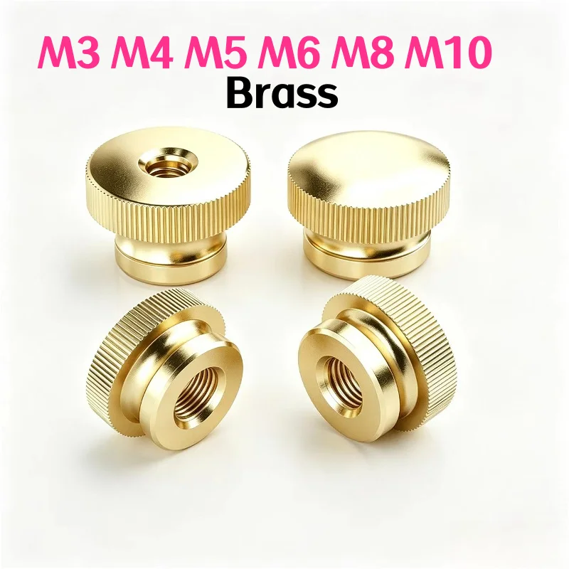 M3 M4 M5 M6 M8 M10 Brass Round Blind Step Thumb Nut Knurled Hand Tighten Nut Through Thread Knurled Hand Tightening Hardware