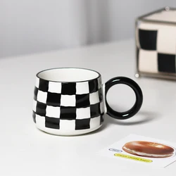 Nordic Ins Style Ceramic Mug Household Water Cup Checkerboard Office Coffee Cup Couple Creative Breakfast Cup