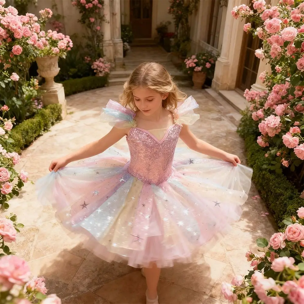 Fashion Sequin Kids Ballet Dress Shiny Modern Performance Clothes Puffy Party Dress Princess Dress Children