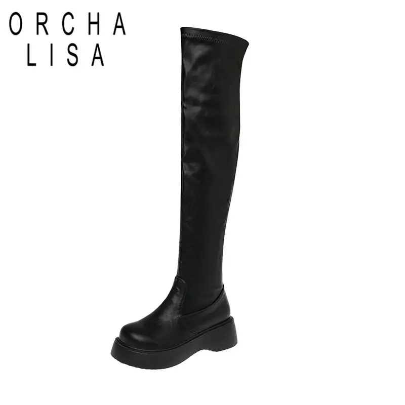 ORCHA LISA Ankle Booties Pearl Female Circular Front Tie Up 5cm Robust Heel Height Raised Sole Oversized Fit 44 45 Comfort