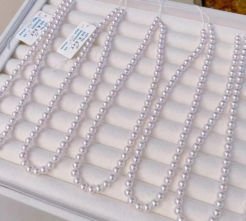 

Akoya Saltwater Pearl Necklace, White-Pink Ultimate Luster Strand, Tennyo Grade Comparable Ocean Jewelry