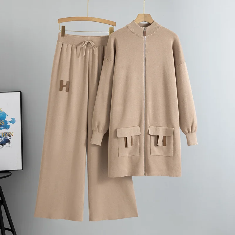 

Темпераментный модный повседневный трикотаж с длинными рукавами и брюками, комплект из двух предметов