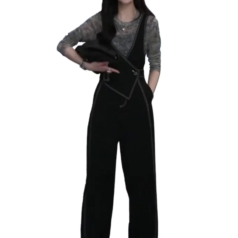 Spring and Summer New Hepburn Wind Meat Suspenders Women Tall Loose  Korean Version Design Sense of Commuter Romper [Slimming]