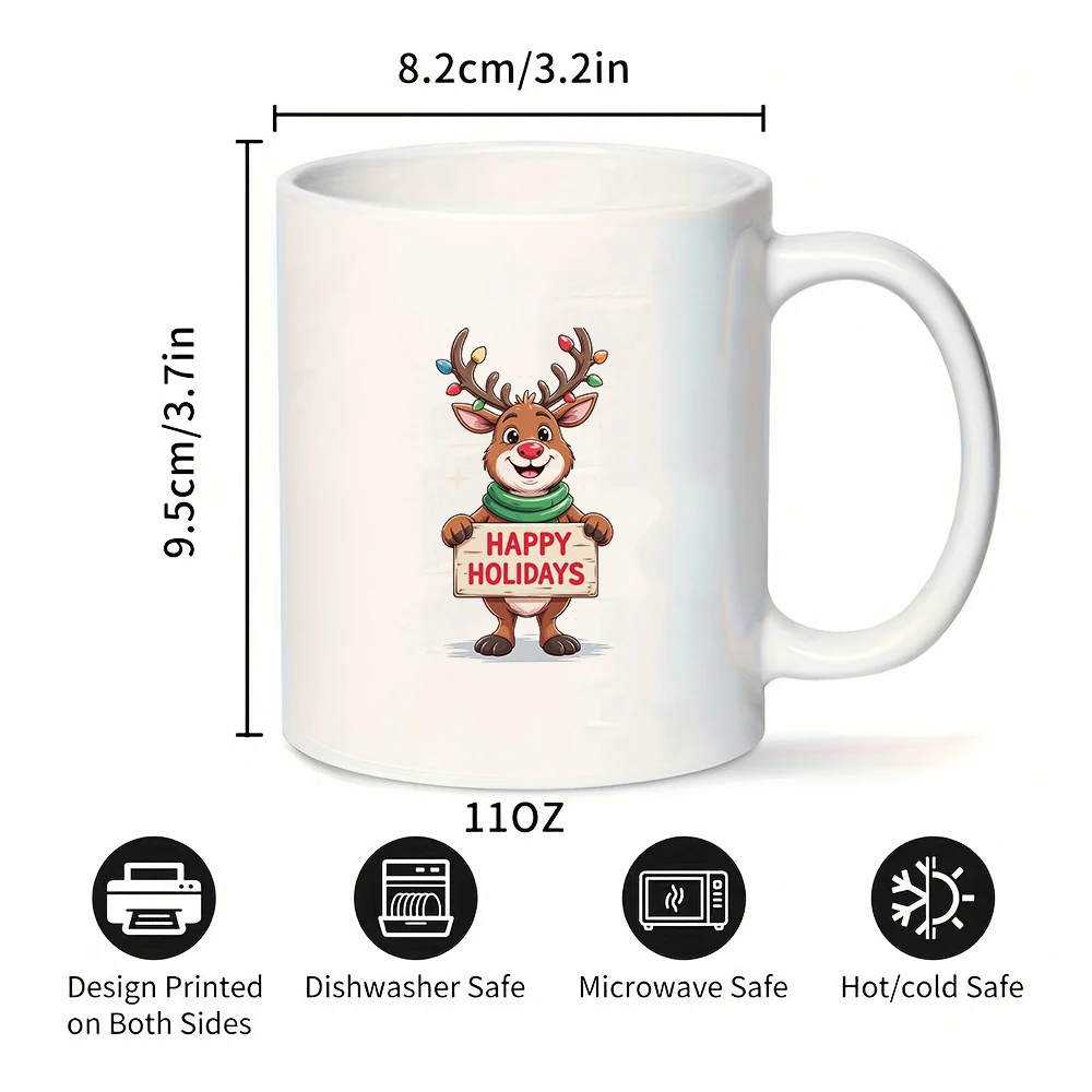 Taza navideña de Reno de dibujos animados, taza para niños de 11OZ, taza de café para el hogar y la Oficina, juego de regalo de Navidad, diseño creativo y humorístico, felices vacaciones