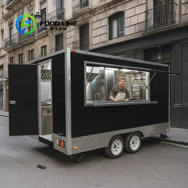 Customized Mobile Kitchen Outdoor Square Food Trailer Full Kitchen Fast Food Snack Truck Camper Van