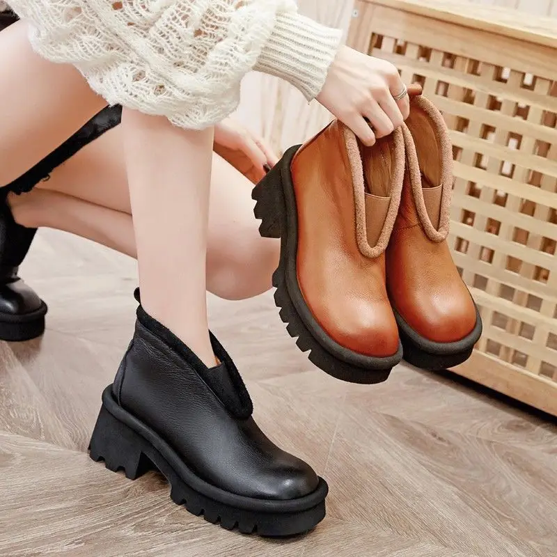 

7cm Cow Genuine Leather Fashion Elastic Women Luxury Authentic Elegance Platform Wedge Autumn Spring Slip on Shoes Moccasins