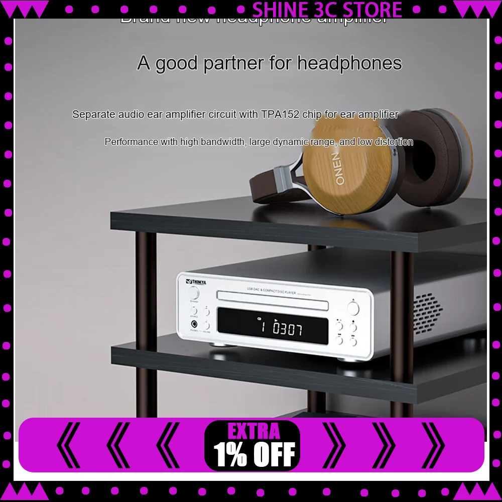 THINKYA DVR-108 Hi-Fi CD Player Lossless Home Audio Disc Player with Balanced Output Headphone Amplifier for Stereo System