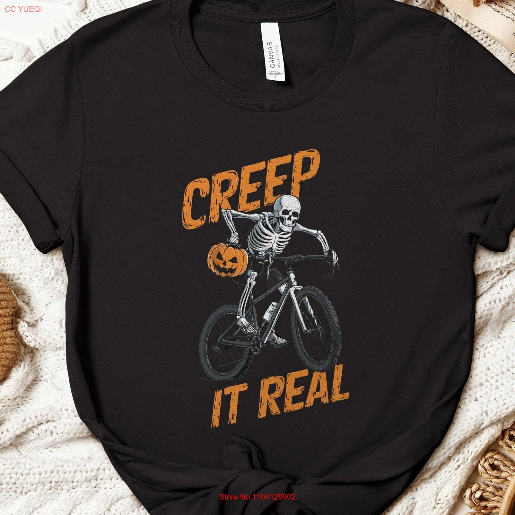 Skeleton Bicycle Halloween T Shirt Funny Creepy Biker Trick or Treat Bike Rider Pun Spooky Gravelbike