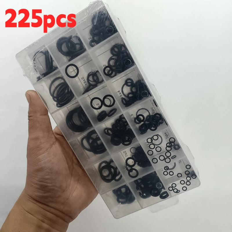 225pcs Rubber O Ring Set Gaskets Seal Nitrile Rubber Bands High Pressure O-Rings Repair Kit Sealing Elastic Band O Rubber Rings