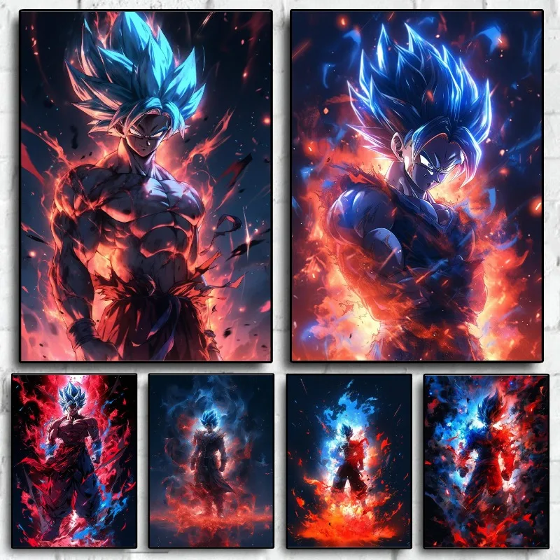 Affiche d'anime Dragon Ball Super Saiyan Son Goku, décoration murale pour salon et chambre, peinture, cadeau, collection d'anime
