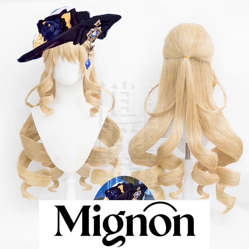 Genshin Impact Navia Cosplay perruque Simulation cuir chevelu haut mi-haut cheveux longs bouclés 100 cm cadeau d'halloween