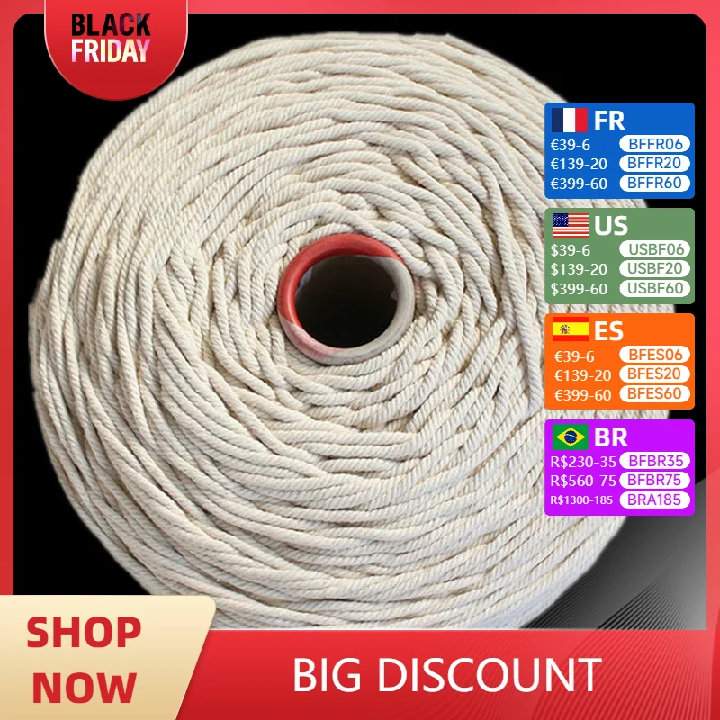 100% Cotton Macrame Cord, 100% Cotton Rope, Hand-Woven Tapestry Thread, Tied Decoration, DIY Rope, Natural White,1000g