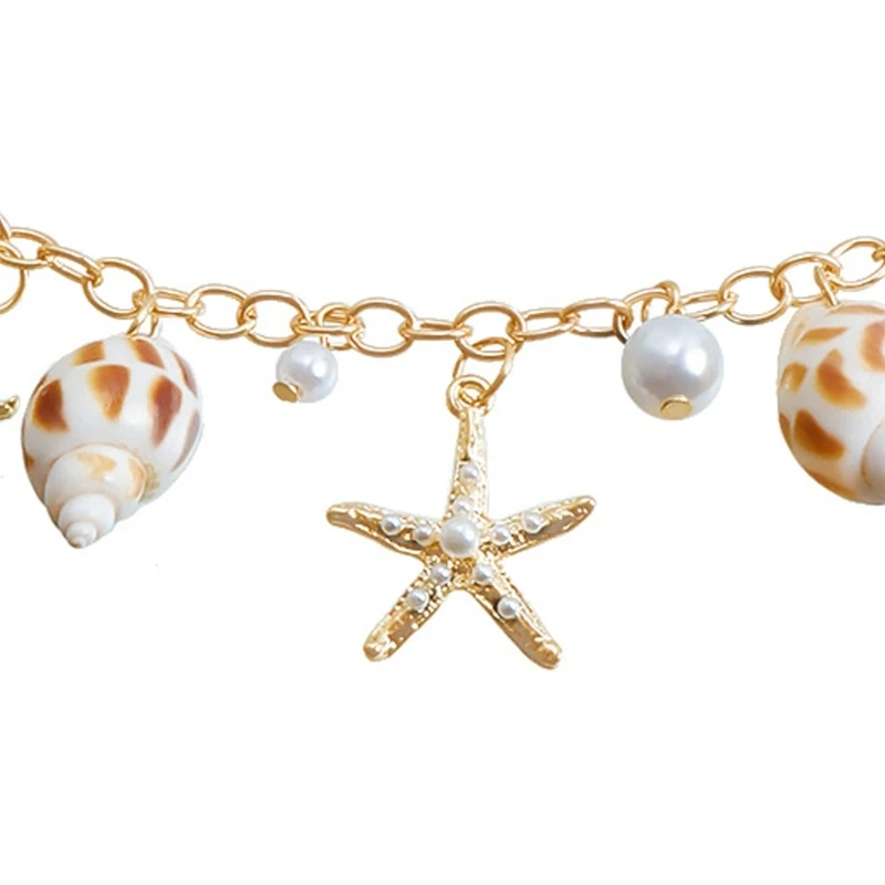 39BC Music Festival Waist Chain With Seashells Star Fish Pearls Decors Body Jewelry Belly Chain For Female Summer Vacation