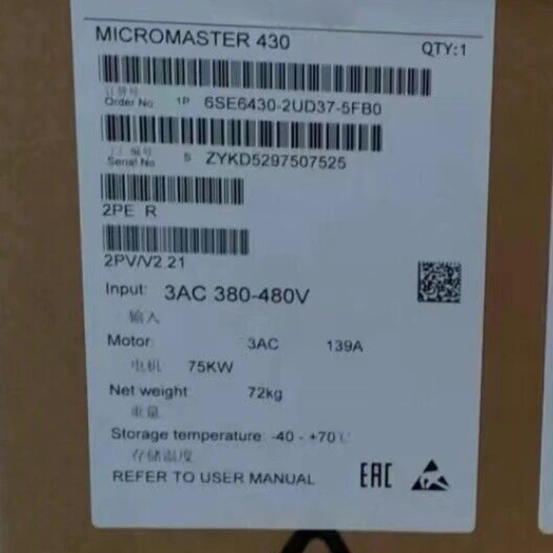 NEW 6SE6430-2UD37-5FB0 MICROMASTER 430 Secondary Moment 75kW Overload 110% 60S 6SE6 430-2UD37-5FB0