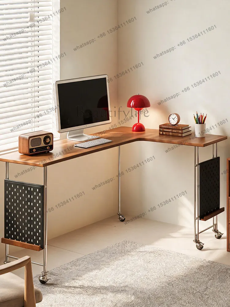 Mobile Corner Desk L-Shaped Double Simple Solid Wood Office Home Study Desk