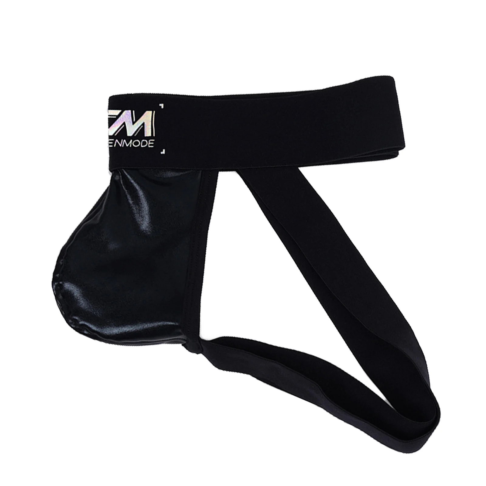 Athletic Wide Waistband Jockstrap Men's Faux Leather Sport Supporter Gym Bodybuilding Underwear for Workout U-Convex Protective
