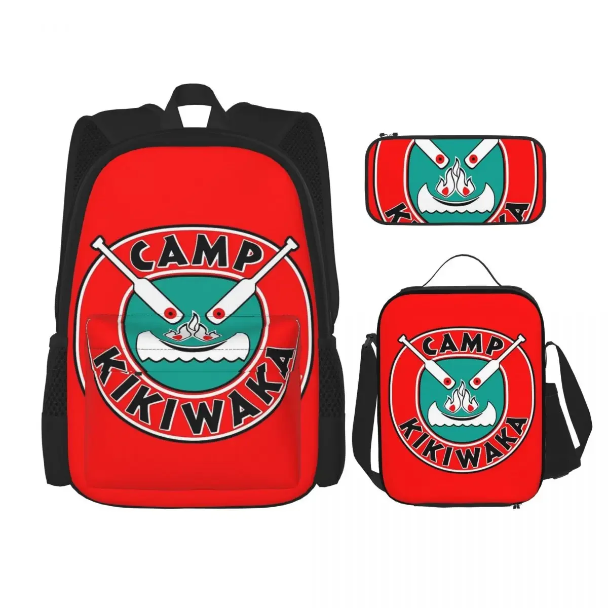 

Camp Kikiwaka - Bunk'd - Red Background Backpacks Boys Girls Bookbag School Bags Rucksack Lunch Bag Pen Bag Three-Piece Set