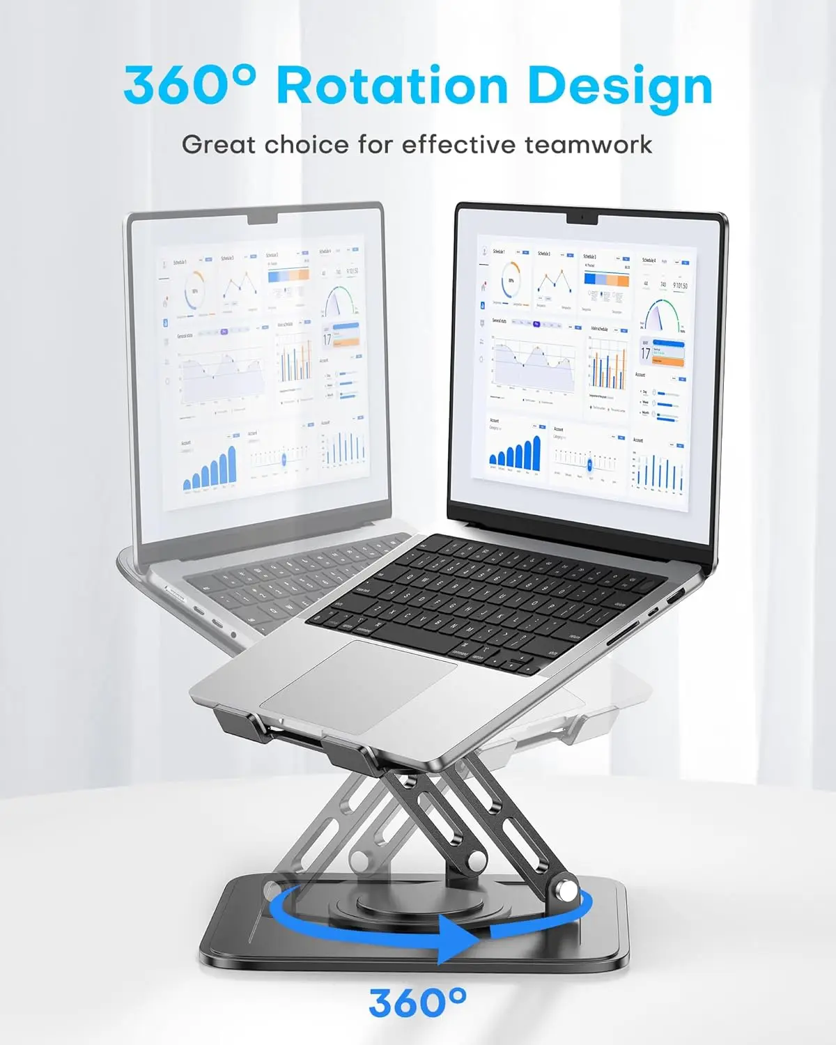 حامل كمبيوتر محمول قابل للتعديل مع 360 درجة °   قاعدة دوارة، مريحة، قابلة للطي، محمولة، تناسب أجهزة الكمبيوتر المحمول مقاس 10-16 بوصة